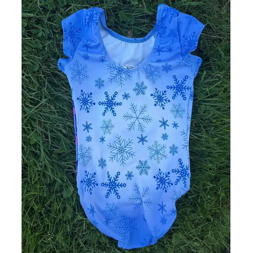 GK Elite Girls Blue Unicorn Snowflake Leotard Gymnastics Bodysuit Size CM
